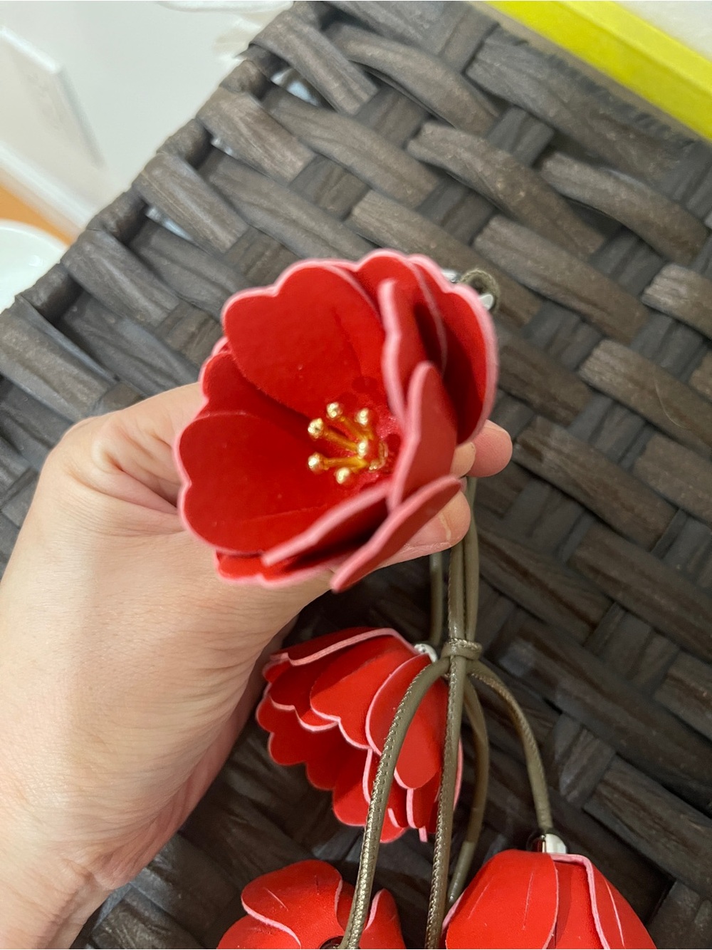 Red Leather Floral Bag Charm - Picture 5 of 6